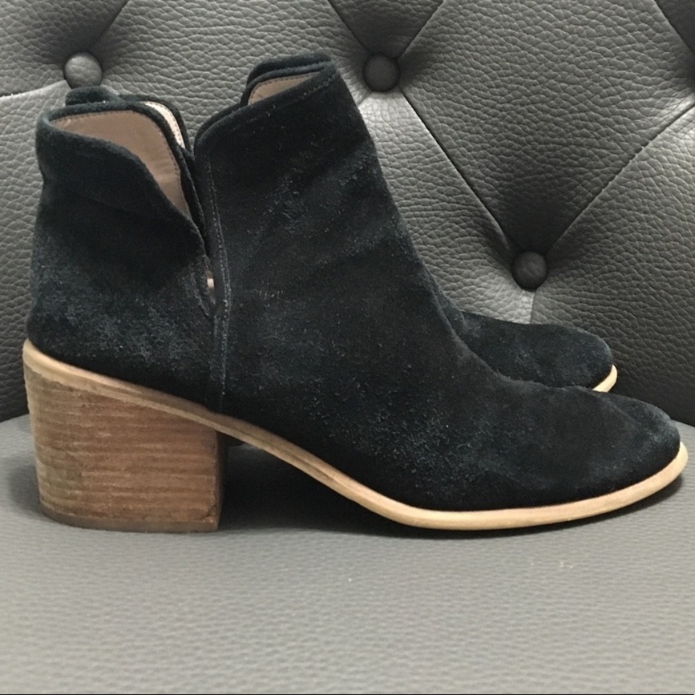 Hinge Suede Chunky Stacked Wood Heel Booties 9.5M